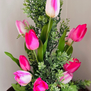 Artificial Pink Tulip Bouquet with Jute Wrap – Home & Gift Decoration