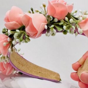 Peach Floral Headband with Bud Accents – Handmade Hair Accessory