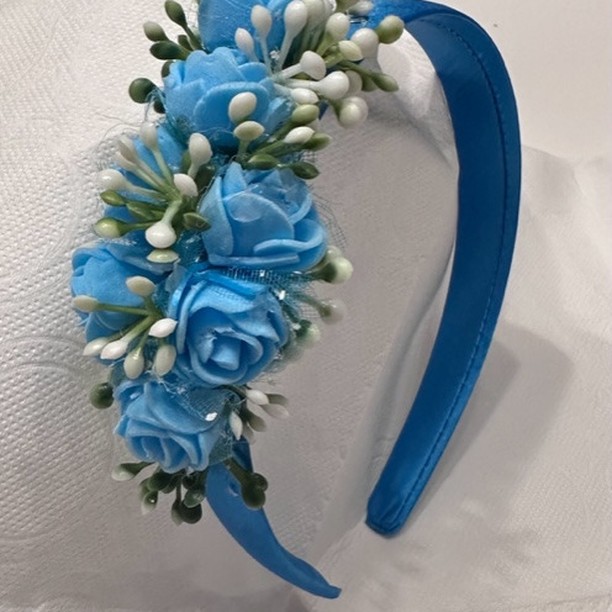 Elegant Blue Floral Headband – Handmade Rose Hair Accessory