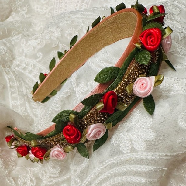 Handmade Red & Pink Rose Floral Headband