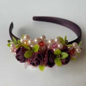 Handmade Burgundy Floral Pearl Headband