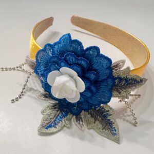 Elegant Blue & White Floral Embroidered Headband