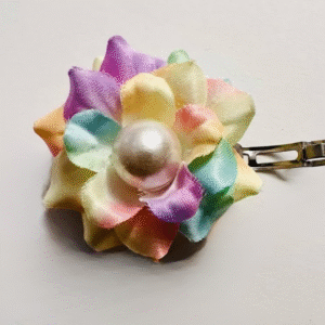 Rainbow Flower Hair Clip with Pearl Center